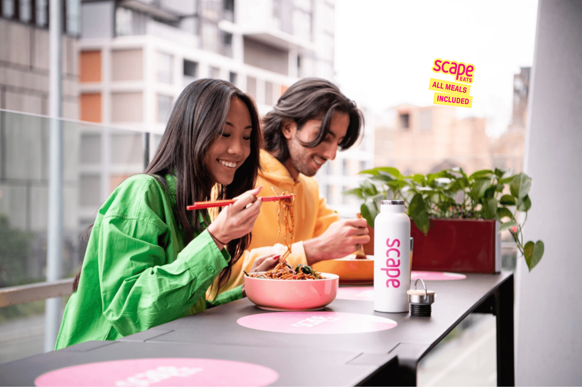 Residents enjoying food at Scape Eats all-inclusive cafeteria at Scape Darling House student accommodation.